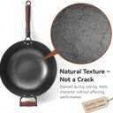 WANGYUANJI Cast Iron Wok Pan with Lid, 13.4 Inch Flat Bottom Uncoated Stir Fry Skillet, Traditional Chinese Iron Pot for 3-5 People, Detachable Walnut Handle, Compatible with Induction & Gas Stoves