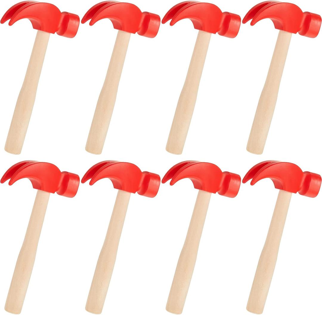 Lewtemi 8 Pcs Wooden Hammer Toys Simulation Hammers Small Toy Maintenance Tools Toys for Education Little Teenagers School Gift Birthday Party, Red, 6.5 Inches