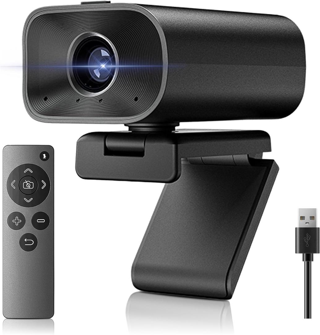 Webcam with 5W Speaker and Microphones for PC,Computer USB Camera 5X Digital Zoom ePTZ 1080P Webcam with Privacy Cover &Remote for Conference, Laptop, Desktop,Mac, Streaming, Gaming