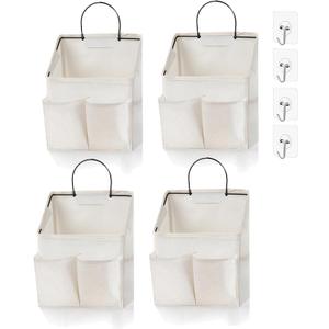 4pcs Wall Hanging Storage Bag,Wall Hanging Organizer bags with Pockets, Wall Organizer Storage for Dormitory Bathroom Bedroom (White-upgraded)