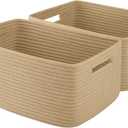OIAHOMY Storage Basket for Shelves, Closet Cube Storage Bins Baskets for Clothes Blanket Towels, Baby Nursery, Toy Baskets Box, Woven Rope Basket, 15.75 * 11.81 * 7.09 ININ, 2 Packs Jute Yellow