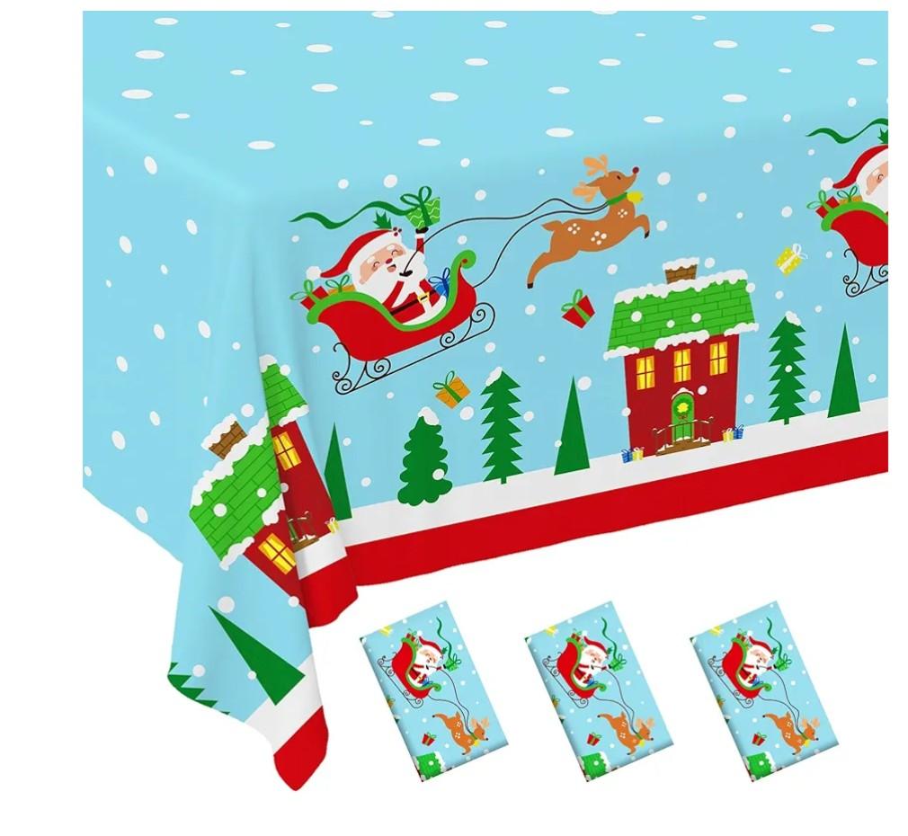 Christmas Party Supplies - Santa-Themed Disposable Tablecloth - Includes 3 Pack of 54X108inch Waterproof Plastic Table Covers - Perfect Merry Christmas Party Decorations