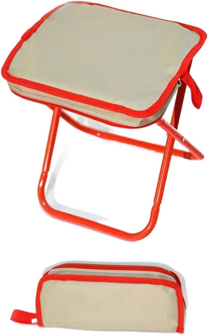 Pen Bag Folding Stool, Pen Bag Camping Fishing Multifunctional Portable Handbag Folding Chair(Red)