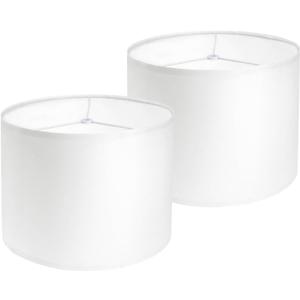 White Lamp Shades Set of 2, Medium Drum Lamp Shade 13"Top x 13"Bottom x 10"High(Spider), Lampshades Replacement for Table Lamps Floor Lamps, Natural Linen Hand Crafted, Easy Assembly Required