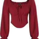 Scarlet Darkness Vintage Corset Tops for Women Renaissance Blouse Off Shoulder Long Sleeve Top (XL, Red)
