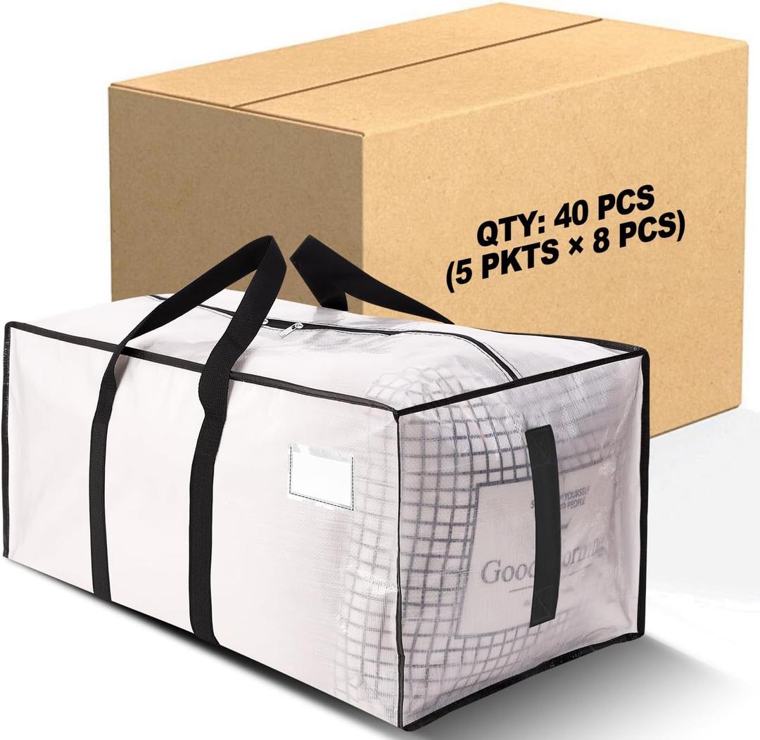 HOMESURE Supports 200lbs Heavy Duty Moving Bags - Strong Zipper & Wrap-Around Handles - Water-Resistant Storage Totes, Durable Alternative to Moving Boxes - 40 Pack - Semi-Transparent, 40 Pack-24gal