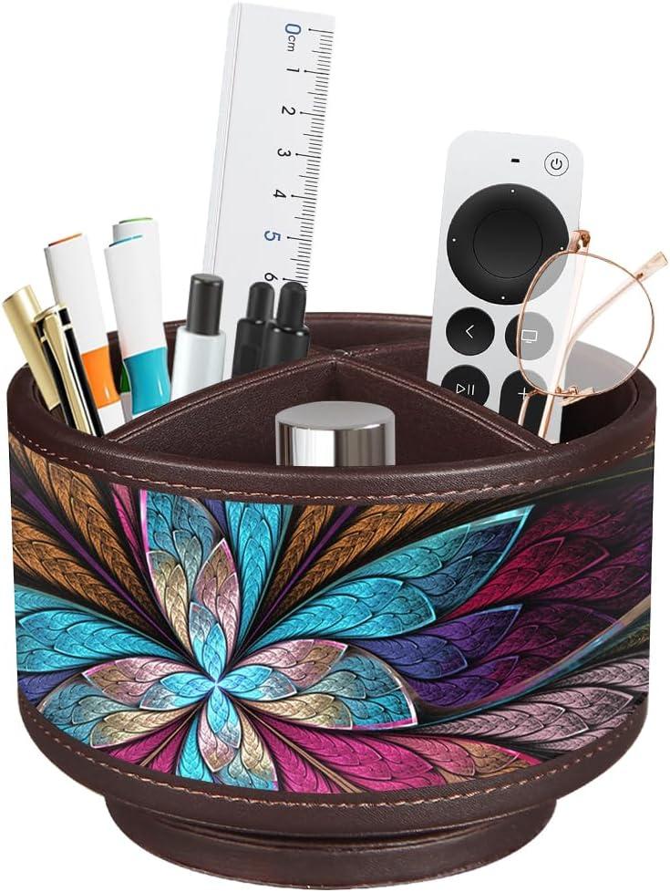 TV Remote Control Holder for Table, 360 Swivel Pen Holder for Desk Organizers and Accessories, Nightstand Organizer Caddy for Media Controllers/Office Supplies, Bedside Decorations for Living Room (Fractal Flower)