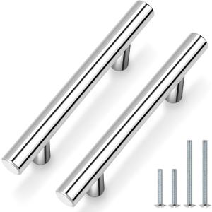 Probrico 10 Pack |3 inch Drawer Pulls Polished Chrome Cabinet Pulls, Euro T bar Cabinet Handles for Bathroom/Bedroom/Kitchen, Stainless Steel Dresser Pulls Hardware, 5" Overall Length