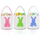 Easter Bunny Baskets for Kids, 3 Pack Canvas Easter Eggs Hunt Bag Rabbit Gifts Toys Bucket Tote (Pink Blue Green)