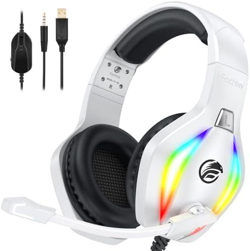 Fachixy FC100 Gaming Headset with Microphone for PS4, PS5, Switch, Xbox, PC, Mac, Gamer Headset with RGB Light, Computer Headphones with Mic
