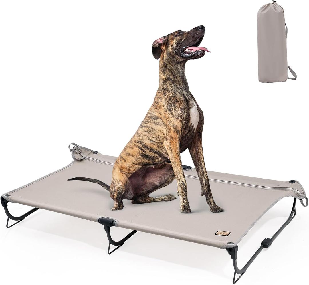 CANINE CANYON Daisy Cot, XL Foldable Elevated Dog Bed, Portable Raised Outdoor Folding Dog Cot, Cooling, Chew Proof, Waterproof, Heavy Duty Up to 160 lbs for Camping/Home, Brown, 49"x 33"x7"