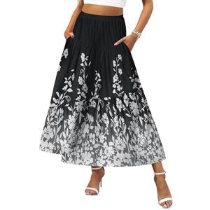 Zeagoo Women's Midi Summer Boho Flowy Swing A-Line Skirts 2025 Casual Elastic Waist Asymmetric Tiered Long Skirt with Pocket XL
