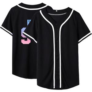 Dolpind Baseball Jersey Men Women Button Down Baseball Shirt Plain Casual Blank Jersey Softball Fan Team Sport Uniforms (Black, XXL)