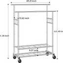 Ekisemio Heavy Duty Clothes Rack, Rolling Clothing Rack for Hanging Clothes Load 650 LBS with 2 Sturdy Shelves, Metal Garment Rack with Wheels for Bedroom, Laundry Room, Retail Store, Silver