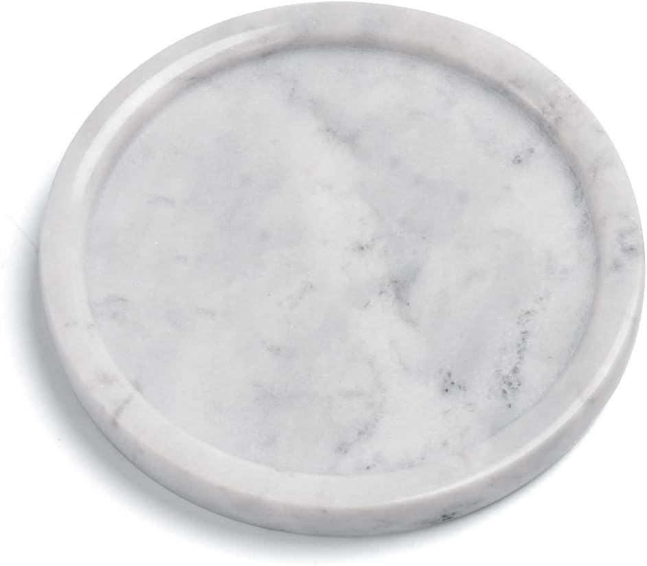 Real Natural Marble Tray, Decorative Stone Round Vanity Tray, Genuine Marble Tray for Bathroom, Kitchen, Dresser, Holding Jewelry, Perfume, Shampoo, 5.5 Inch (4")