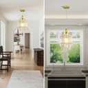 Gold Pendant Light Fixture - Modern Kitchen Island Water Ripple Glass Square Light - Adjustable Hanging Lighting for Kitchen Dining Room Over Island - 2 Pack, L7" x W7" x H12"