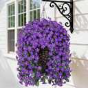 Artificial Fake Outdoor Hanging Flowers Plants Basket for Outside Porch Decoration, Fake Silk Purple Daisy Flower UV Resistant Look Real Orchid Traing Vines for Home Balcony Yard Patio Garden Decor