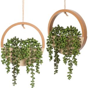 Artificial Hanging Plants Hanging Planter Fake Succulents Artificial String of Pearls with Pot and Lanyard for Home Office Wall Decoration