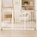 Regalo Safety 29"-41.5" Extra Wide Baby Gate, Bottom of Stairs & Doorways Pressure Mounted with Door, For Babies, Toddlers & Pets, White, Tested & Trusted for 30 Years
