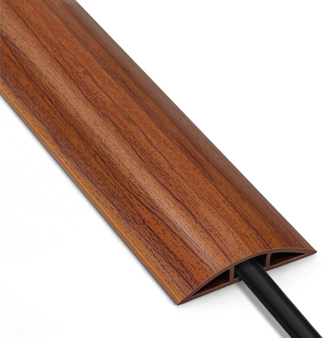 8ft Walnut Wood Cable Cover Floor, LZEOY Extension Cord Cover, Wire Cover for Floor, Flexible Cable Hider Floor, Power Wire Protector Prevent Cable Trips for Home, Offices, Hotel, Outdoor (W2"  L8')