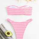 Women's Striped Printed Bandeau Bathing Suit High Waisted Swimsuit Bikini Set (Medium, Light Pink)