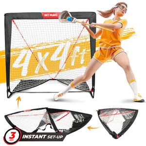 NET Playz 4 x 4 x 4 Feet Lacrosse Goal Fast Install, Fiberglass Frame, Lightweight, Foldable, Portable, Carry Bag Included