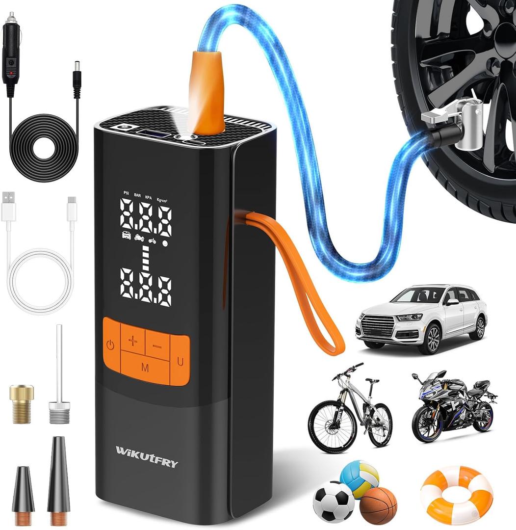Tire Inflator Portable Air Compressor, 15000mAh and 150PSI Car Tire Pump with Pressure Display for Cars, Motorcycles, Bicycles, Ball Bikes with Pressure Gauge, Dual-Use Type