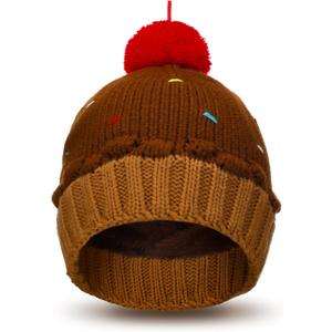 Geyoga Cupcake Beanie Hat for Women Valentine's Day Winter Knitted Ice Cream Costume Hat Crochet Cake Beanie for Adult Gifts (Chocolate)
