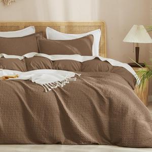 PHF Waffle Weave Duvet Cover Set King Size, No Snagging Ultra Soft Luxury Textured Breathable Comforter Cover for All Season 3pcs, Durable Bedding Duvet Set with 2 Pillow Shams, 104"x90", Cocoa Brown