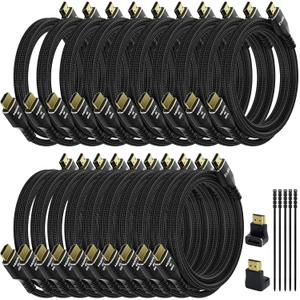 4K HDMI Cable 15 Feet (20 Pack), Ultra HD HDMI 2.0 Cable, Nylon Braided & Gold-Plated Connectors, 4K @ 60Hz, 2K,1080P, HDCP 2.2, ARC, Bulk HDMI Cables for Laptop, Monitors, HDTV, PS5, Xbox One & More