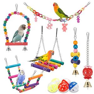 Swing Hanging Standing Chewing Toy Hammock Climbing Ladder, Cage Colorful Toys Suitable for Budgerigar, Parakeet, Conure, Cockatiel, Mynah, Love Birds, Finches