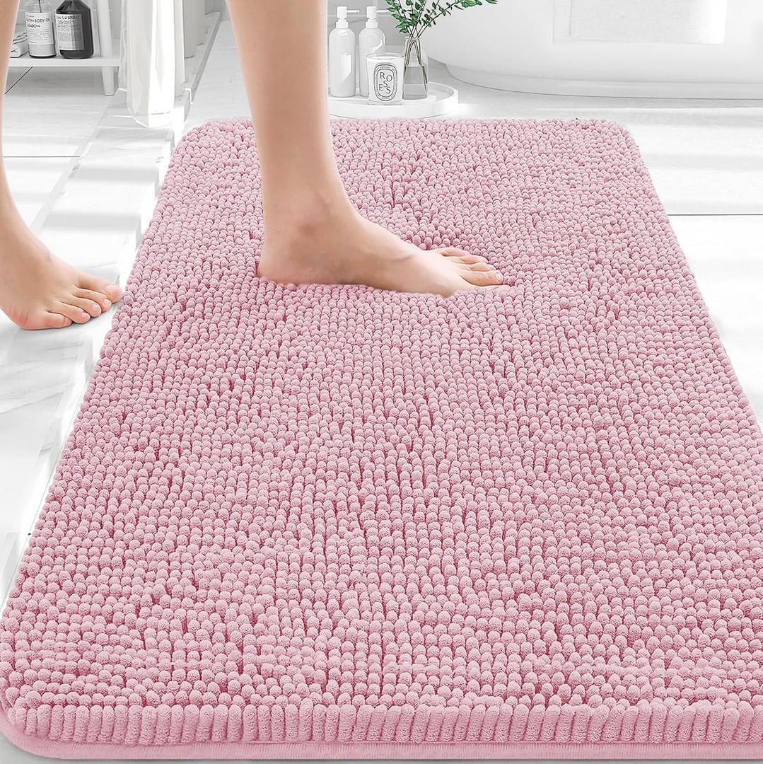 OLANLY Bathroom Rugs 36x24, Extra Soft Absorbent Chenille Bath Rugs, Rubber Backing Quick Dry, Machine Washable Bath Mats for Bathroom Floor, Tub and Shower, Home Decor Accessories, Dusty Rose