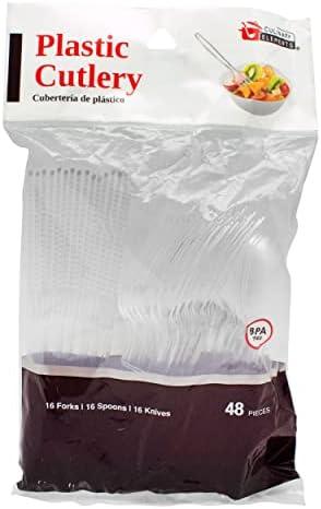 Disposable Clear Plastic Cutlery: Plastic Utensils for Parties, Picnics, Weddings, Baby Showers, Birthdays Parties, Office, Home And School - 16 Forks, 16 Knives, And 16 Spoons - 48 Count