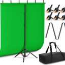 EMART Green Screen Backdrop Kit with Reverse Folding Base, 5x6.5ft Photo Greenscreen Background with Portable T-Shape Stand and 6 Clamps for Photography, Photoshoot, Studio Video Recording, Streaming