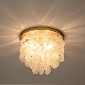 3-Lights Capiz Shell Ceiling Light Fixtures, Gold Boho Flush Mount Ceiling Light for Living Room, Bedroom, Kitchen Island, Foyer, Entryway, Seashell Coastal