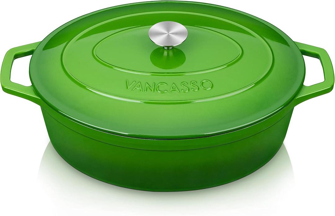 vancasso Enameled Cast Iron Dutch Oven, 9.3 Quart Dutch Oven Pot with Lid, Oval Dutch Oven Cast Iron Pot with Non Stick Enamel Coating for Bread Baking