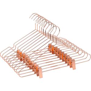 25 Pack 16.5" Metal Wire Hangers with Clips, Rose Gold Copper Finish Clothes Storage Coat Hangers, 42CM