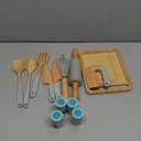 Wooden Kids Cooking Set Montessori Kit - Real Toddler Kitchen Tools & Baking Utensils - 13 PCS Cooking Kit for Kids with Storage Bag, Great Gift for Pretend Play & Montessori Learning (Green)