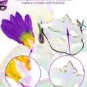 2 x Yukee Mardi Gras Mask W/Mardi Gras Beads Earrings Accessories for Women, Feathers Mardi-Gras Masks Masquerade Mask W/Mardi-Gras Beads Necklaces Fleur De Lis Earrings Jewelry for Carnival Party Parade