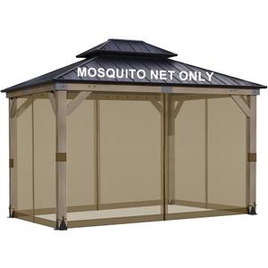 BPS 10' x 12' Gazebo Universal Mosquito Netting Screen Replacement, 4-Panel Screen Walls with Double Zippers for Outdoor Patio, Brown (Mosquito Net Only)