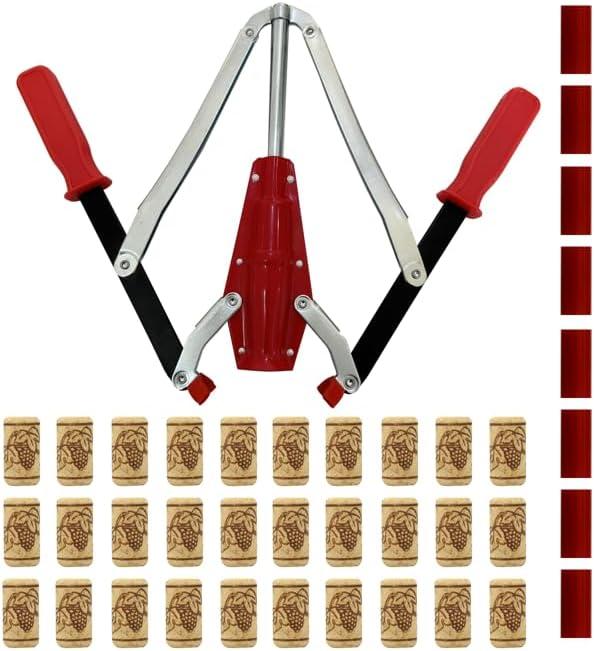 Manual Wine Bottle Double Lever Hand Corker Wine Corker with 30 count Wine Corks for Home Brewing