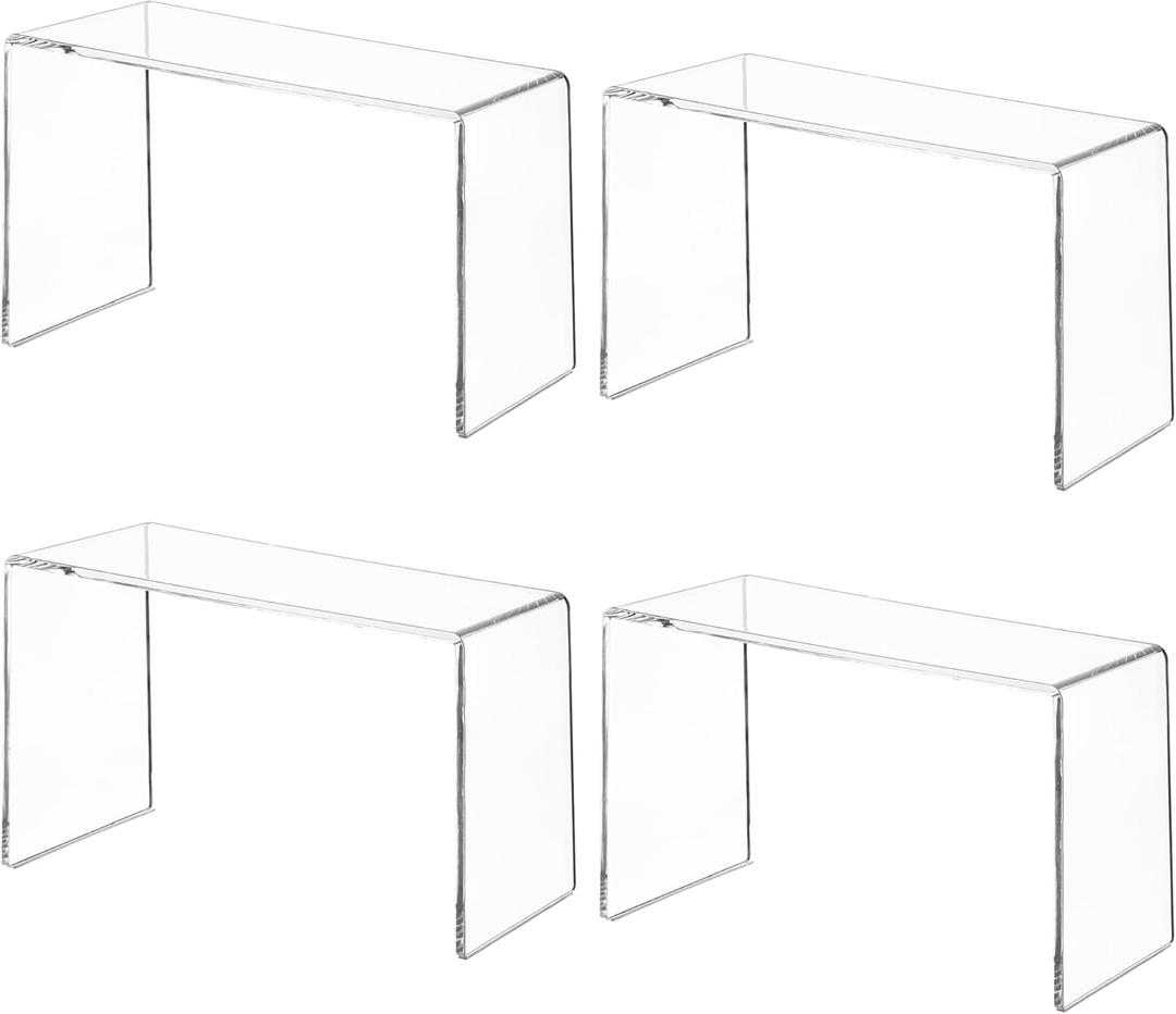 Aminigram 4 Pack Acrylic Risers Display Stands, Display Stands for Collectibles, Clear Acrylic Shelf for Show Decor Display, Toys, Cupcake (9.2 x 3 x 5 inches)