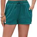Women's Casual Drawstring Shorts Ladies High Waisted Textured Summer Lightweight Sweat Shorts with Pockets, Dark Green, Size M