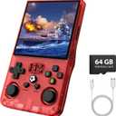 R36MAX Retro Gaming Console, Retro Handheld Games Console with 64GB TF Card, Portable Hand Held Open Source Linux System, 4.0 inch IPS HD Screen Video Game Consoles, 4000mAh Battery,Transparent Red