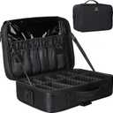 Relavel Travel Makeup Train Case Makeup Cosmetic Case Organizer Portable Artist Storage Bag with Adjustable Dividers for Cosmetics Makeup Brushes Toiletry (Medium Black)
