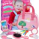 Toddler Play Purse for Kids with Accessories, Toys for Girls with Pretend Makeup, Keys, Smartphone, Dress Up Toy Purse for Toddlers and Kids - Birthday Gift for Little Toddler Girls Ages 3 4 5 6, Pink