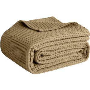 100% Cotton Blankets Queen Size for Bed - Waffle Weave Blankets for Summer, Lightweight and Breathable Soft Woven Blanket for Spring,  Queen (90" x 90")