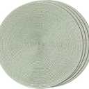 FunWheat Round Braided Placemats Set of 4 Table Mats for Dining Tables Woven Washable Non-Slip Place mats 15inch (Fog Green, 4pcs)