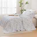 Sanracie 100% Cotton Oversized King Bedspread 128"x120", Shabby French Country Chic White and Blue Floral Botanical Bedspread Sets 3Pcs Soft Breathable Vintage Garden Floral Quilt Sets for All Season, Oversized King Plus