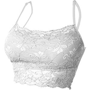 Lace Tank Tops for Women Lace Camesole Cleavage Cover Top Adjustable Strap Tank Cami Crop Top (White)